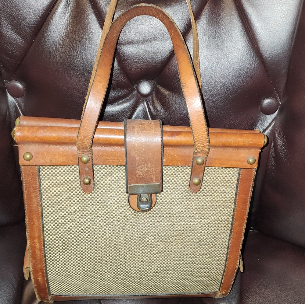 Vintage Tweed and Leather Handbag